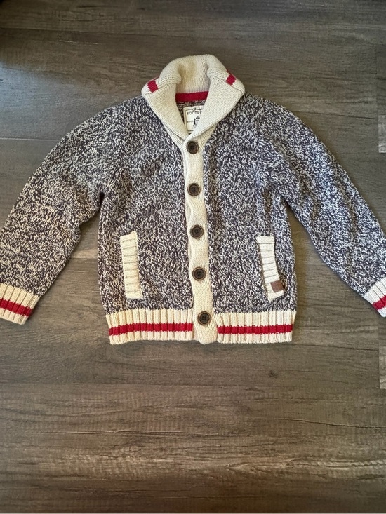 Roots Other - Kids Roots Salt and Pepper Collar Cardigan with Red Accents